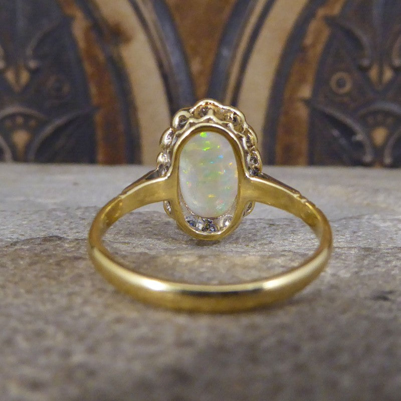 Antique Edwardian Opal and Diamond Cluster Ring