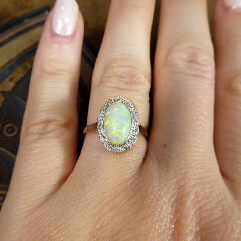 Antique Edwardian Opal and Diamond Cluster Ring