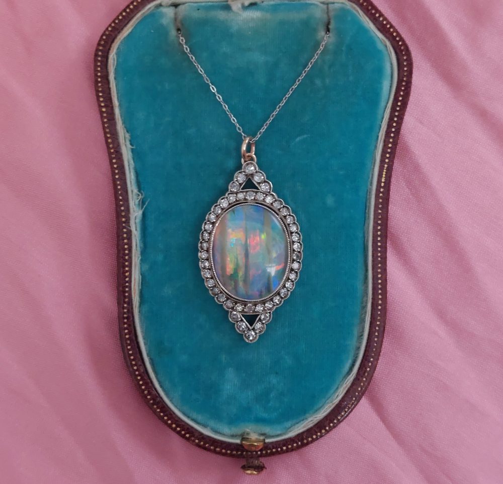 Antique Edwardian Opal and Diamond Pendant