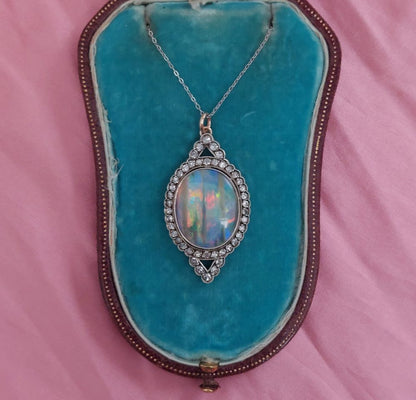 Antique Edwardian Opal and Diamond Pendant