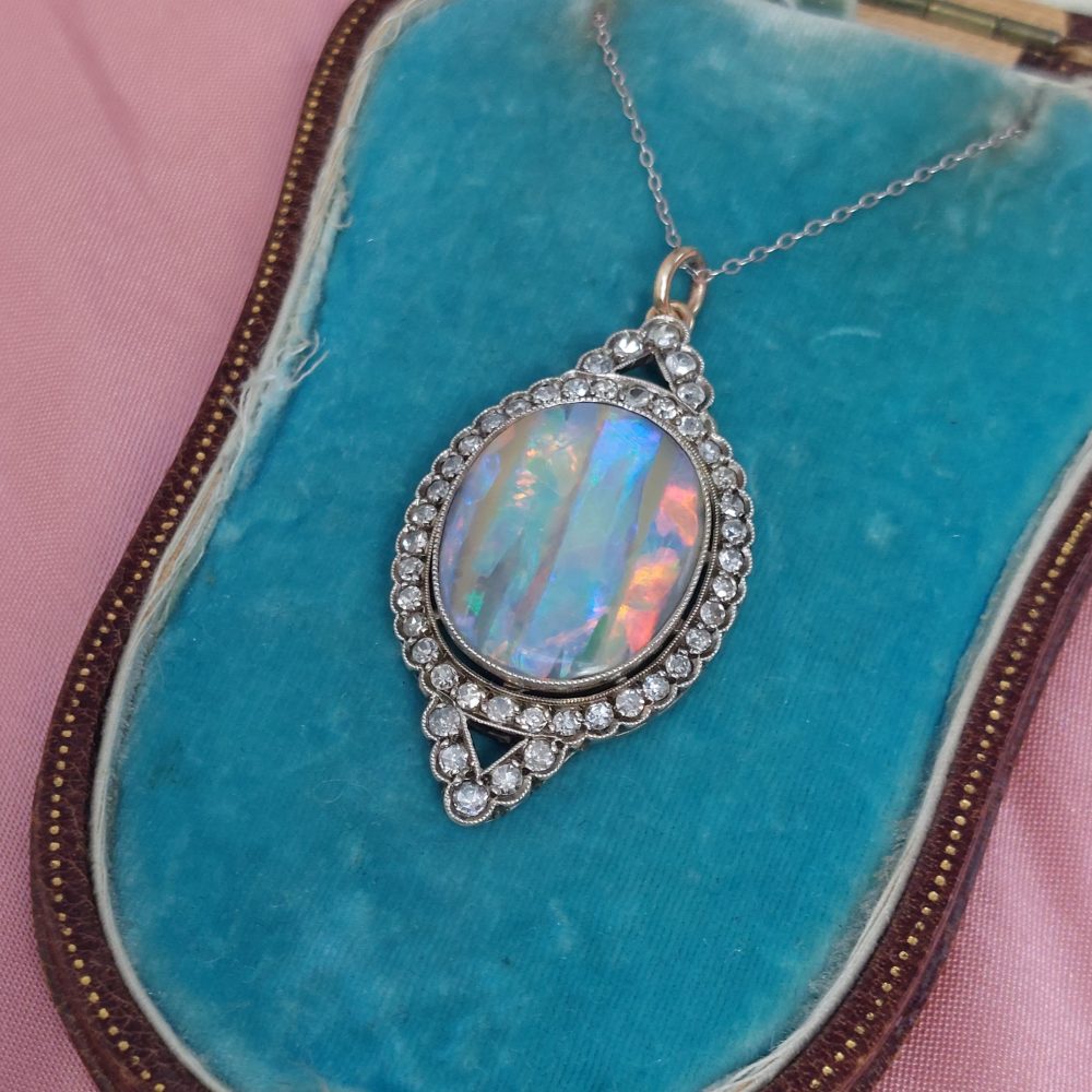 Antique Edwardian Opal and Diamond Pendant