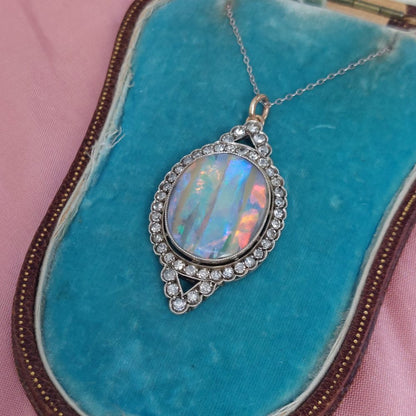 Antique Edwardian Opal and Diamond Pendant
