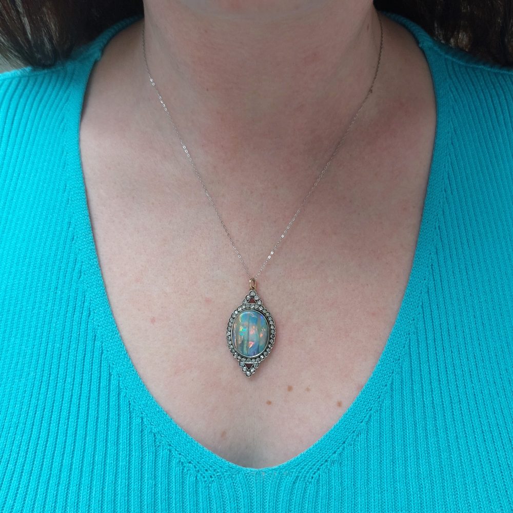 Antique Edwardian Opal and Diamond Pendant