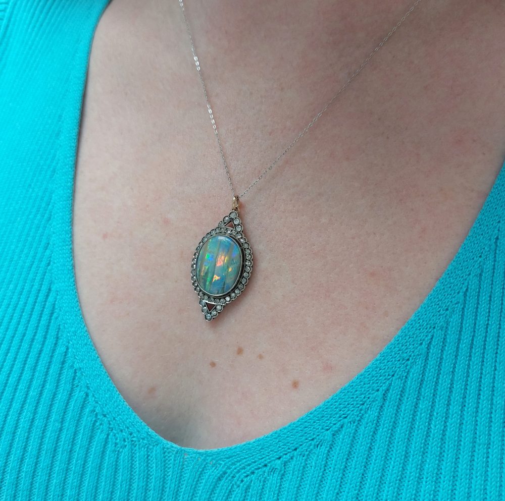 Antique Edwardian Opal and Diamond Pendant