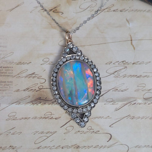 Antique Edwardian Opal and Diamond Pendant