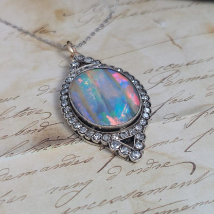 Antique Edwardian Opal and Diamond Pendant