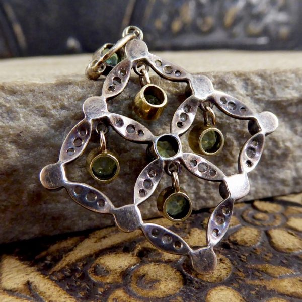 Antique Edwardian Peridot Pearl and Diamond Pendant