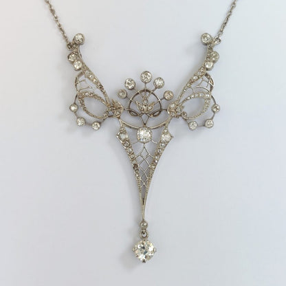 Antique Edwardian Platinum and Diamond Pendant Necklace