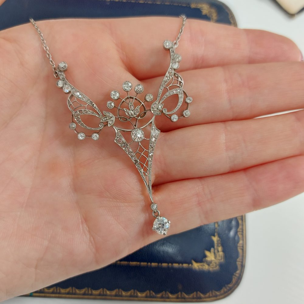Antique Edwardian Platinum and Diamond Pendant Necklace