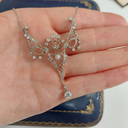 Antique Edwardian Platinum and Diamond Pendant Necklace