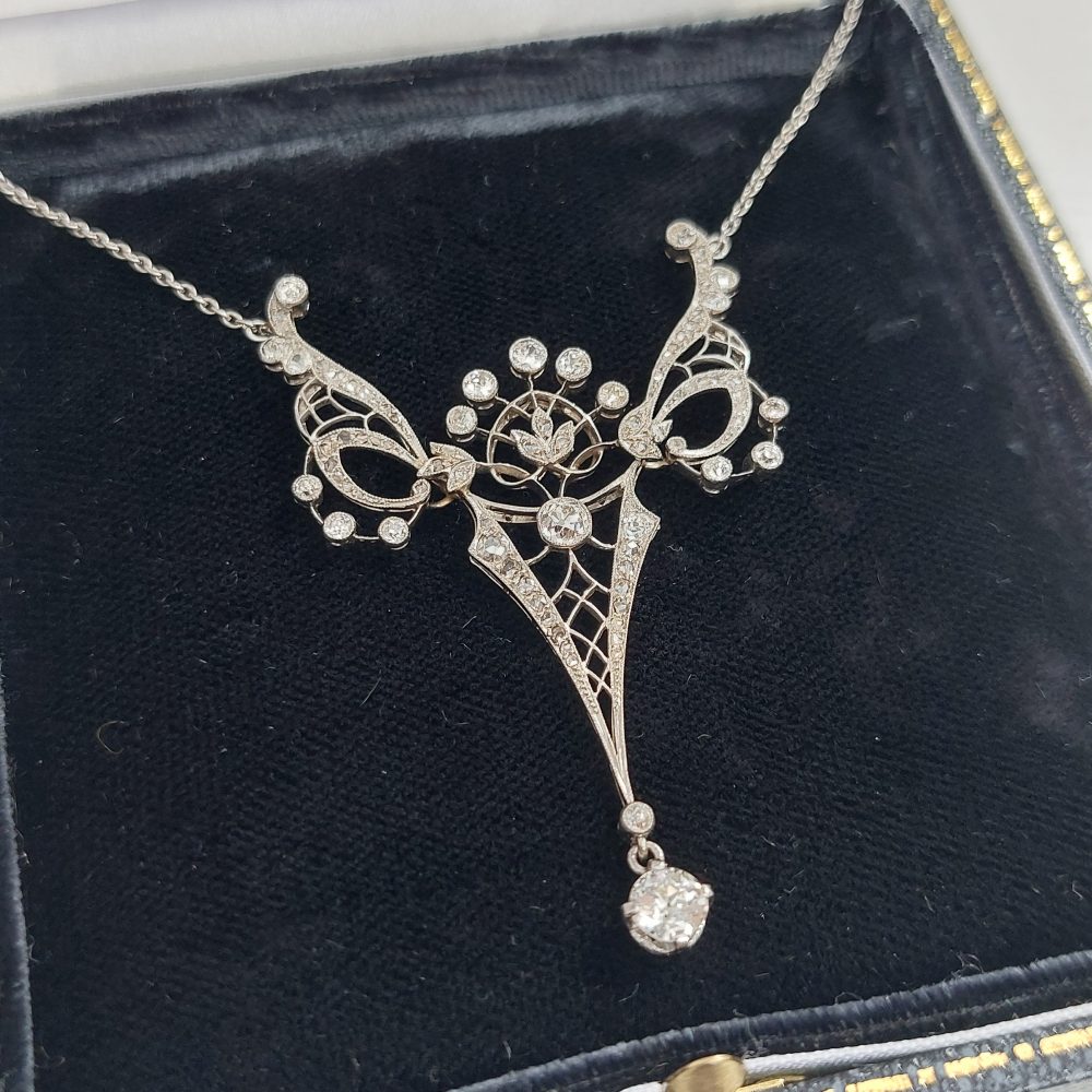 Antique Edwardian Platinum and Diamond Pendant Necklace