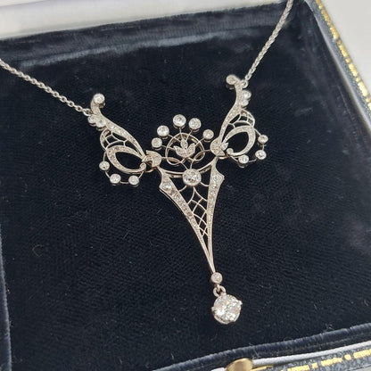 Antique Edwardian Platinum and Diamond Pendant Necklace