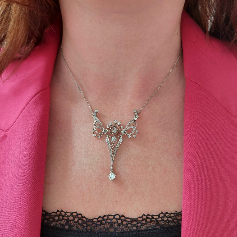 Antique Edwardian Platinum and Diamond Pendant Necklace