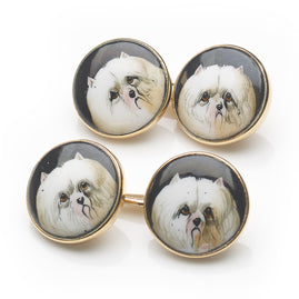 Antique Edwardian Pomeranian Dog Enamel Cufflinks
