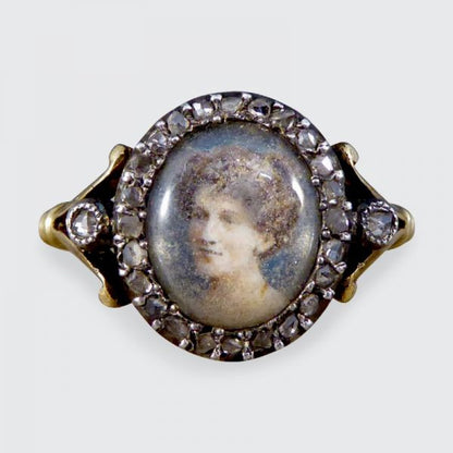 Antique Edwardian Portrait Ring with Rose Cut Diamonds