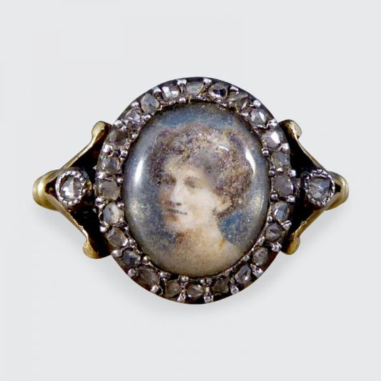 Antique Edwardian Portrait Ring with Rose Cut Diamonds