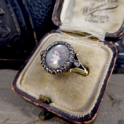Antique Edwardian Portrait Ring with Rose Cut Diamonds