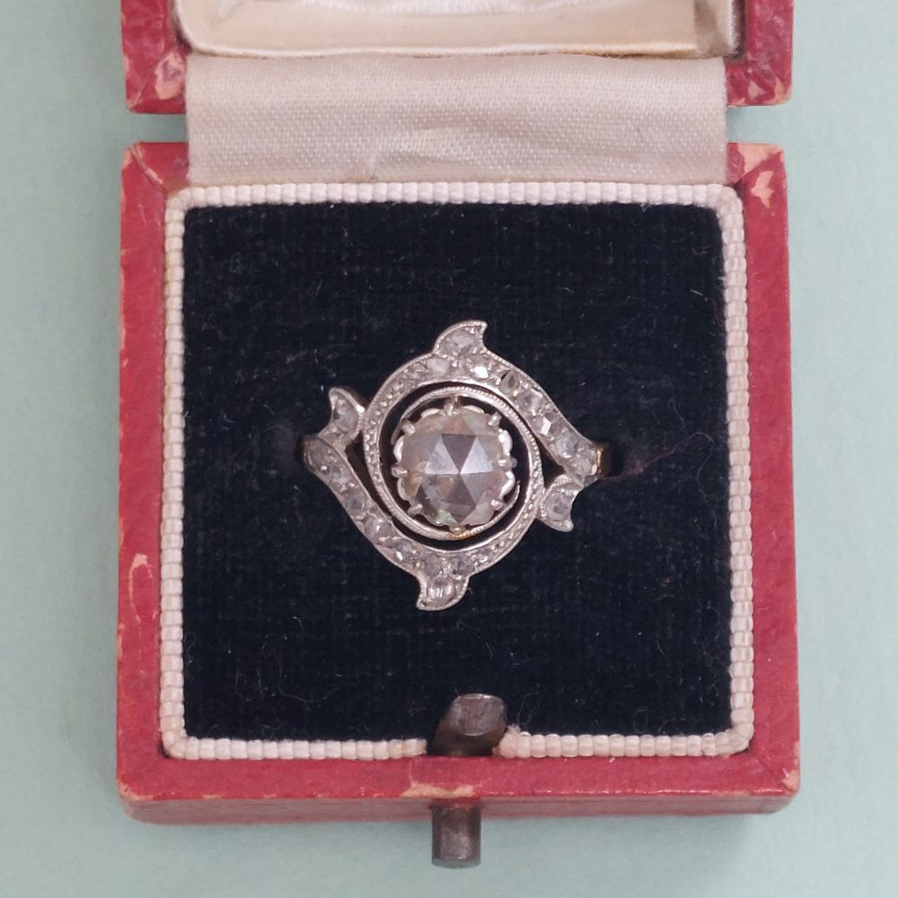 Antique Edwardian Rose Cut Diamond Cluster Ring
