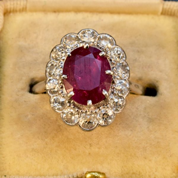 Antique Edwardian Ruby 2.35ct and Diamond Cluster Ring