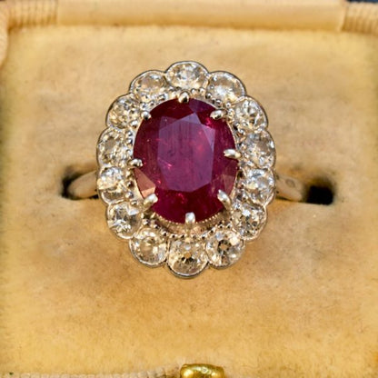Antique Edwardian Ruby 2.35ct and Diamond Cluster Ring