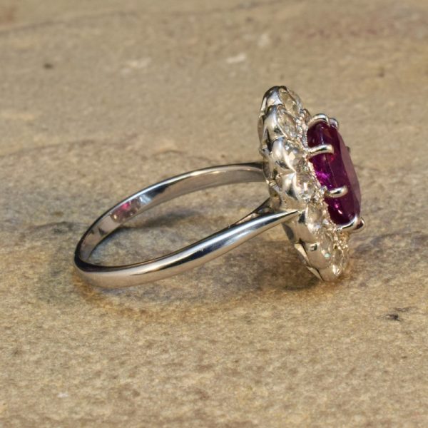 Antique Edwardian Ruby 2.35ct and Diamond Cluster Ring