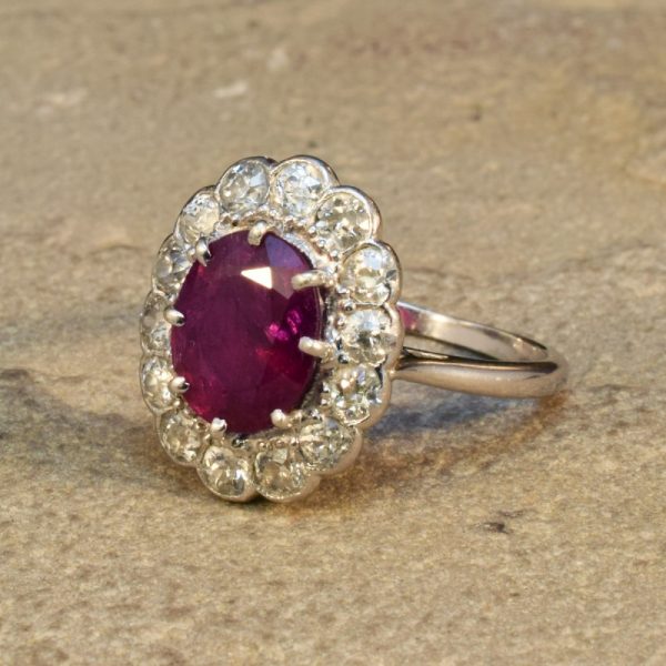 Antique Edwardian Ruby 2.35ct and Diamond Cluster Ring