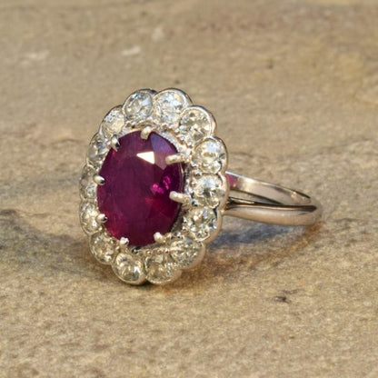 Antique Edwardian Ruby 2.35ct and Diamond Cluster Ring