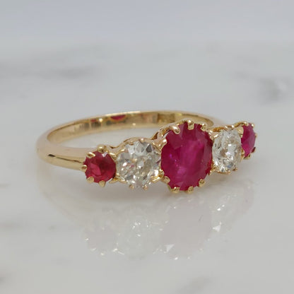 Antique Edwardian Ruby and Diamond Five Stone Ring
