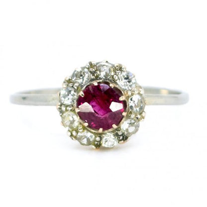 Antique Edwardian Ruby and Old Mine Cut Diamond Ring