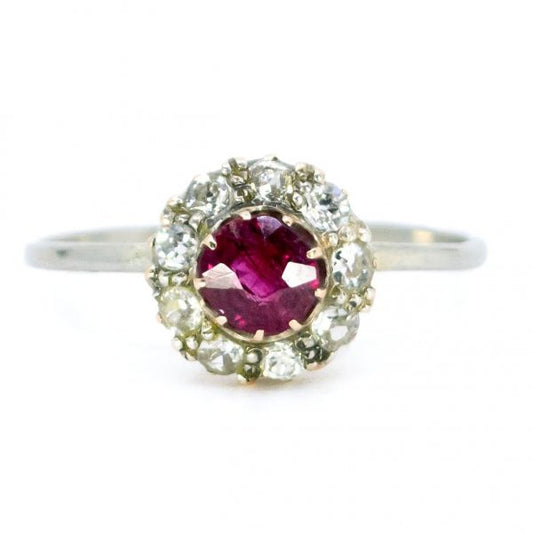 Antique Edwardian Ruby and Old Mine Cut Diamond Ring