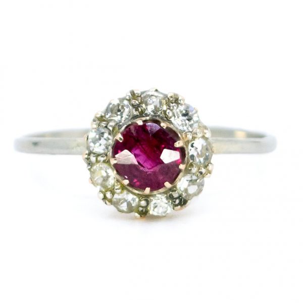 Antique Edwardian Ruby and Old Mine Cut Diamond Ring