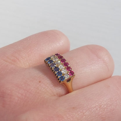 Antique Edwardian Sapphire Ruby and Diamond Ring