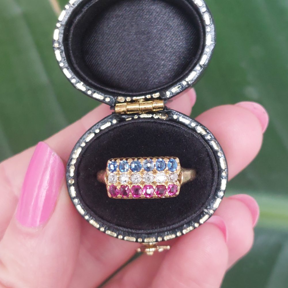 Antique Edwardian Sapphire Ruby and Diamond Ring