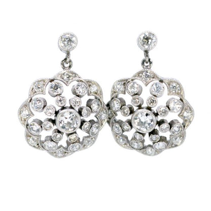 Antique Edwardian Style Diamond and Platinum Drop Earrings