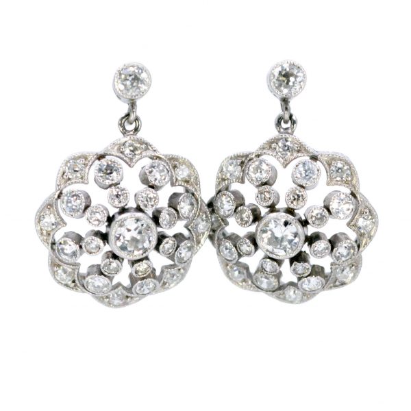 Antique Edwardian Style Diamond and Platinum Drop Earrings