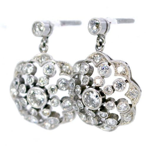 Antique Edwardian Style Diamond and Platinum Drop Earrings
