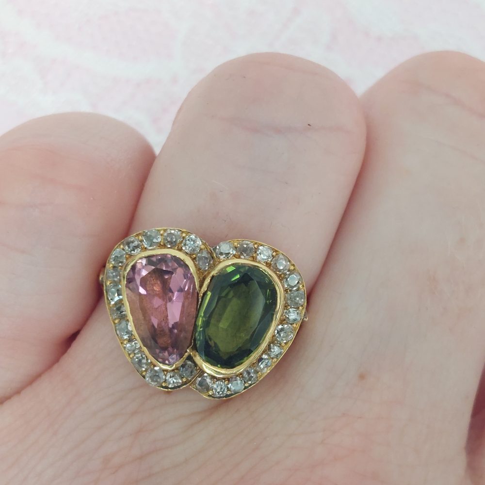Antique Edwardian Sweetheart Pink and Green Tourmaline Ring