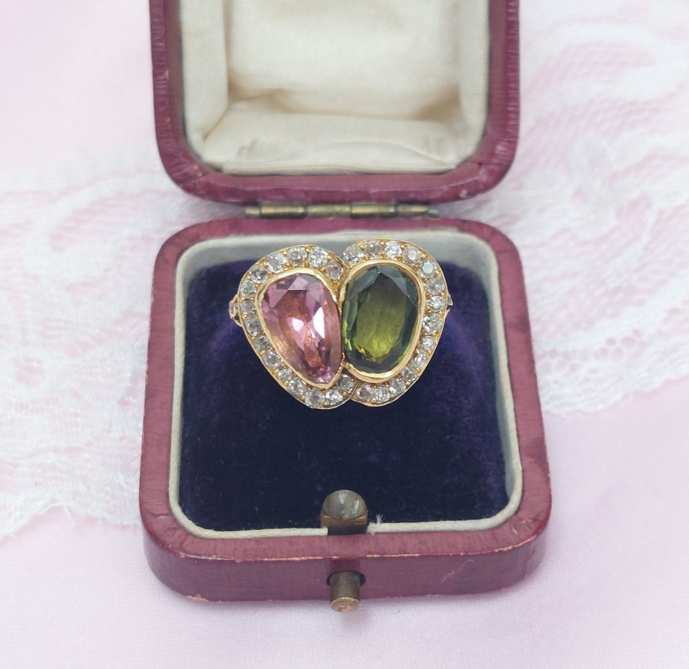 Antique Edwardian Sweetheart Pink and Green Tourmaline Ring