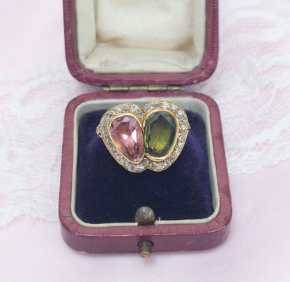 Antique Edwardian Sweetheart Pink and Green Tourmaline Ring