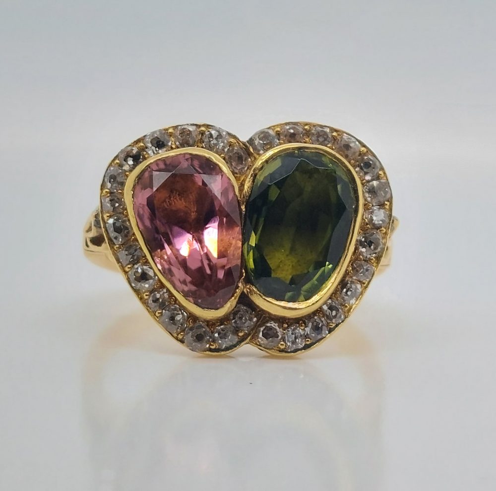 Antique Edwardian Sweetheart Pink and Green Tourmaline Ring
