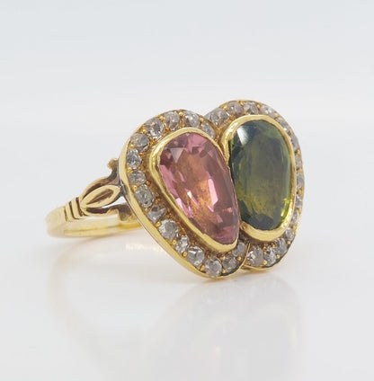 Antique Edwardian Sweetheart Pink and Green Tourmaline Ring