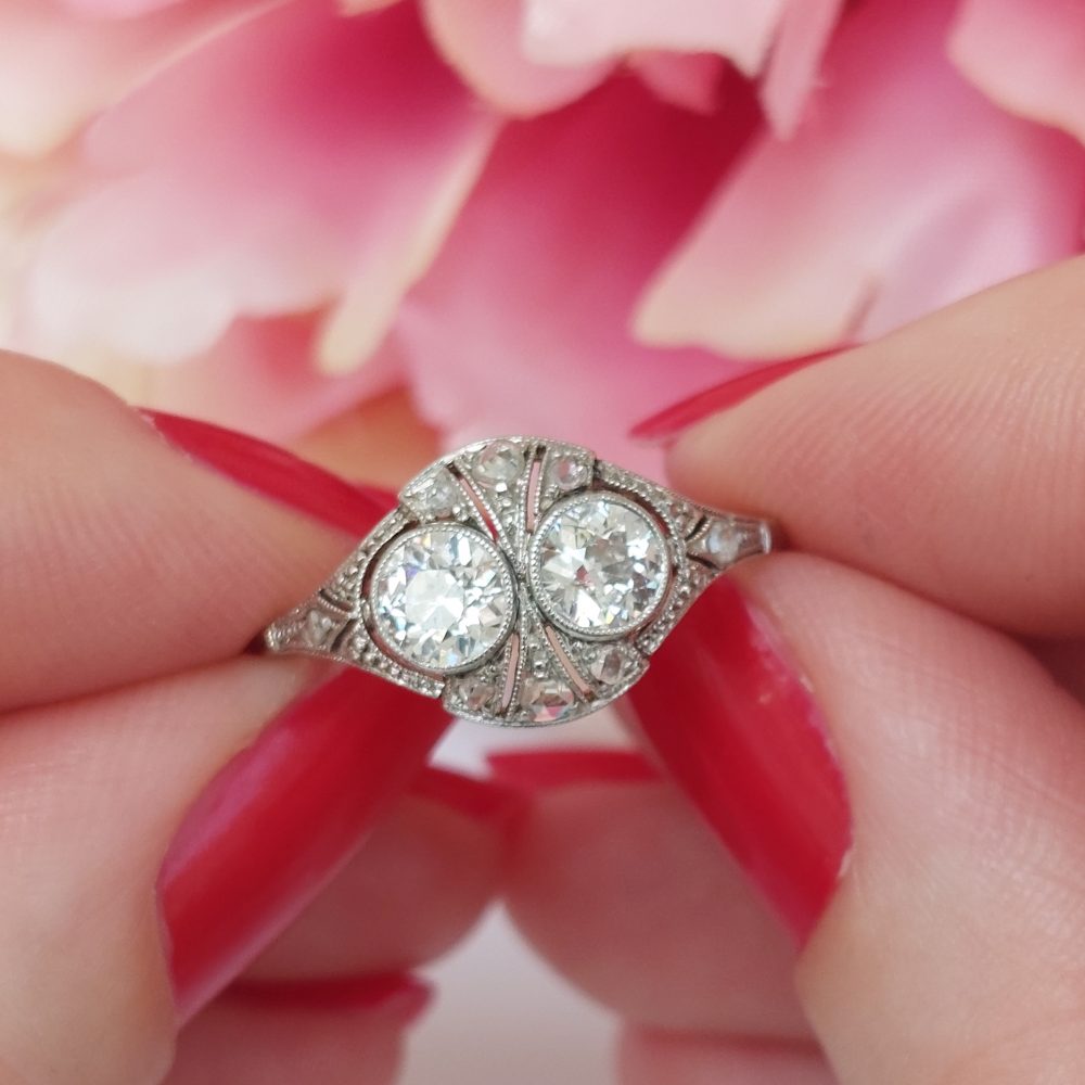 Antique Edwardian Two Stone Diamond Tablet Ring