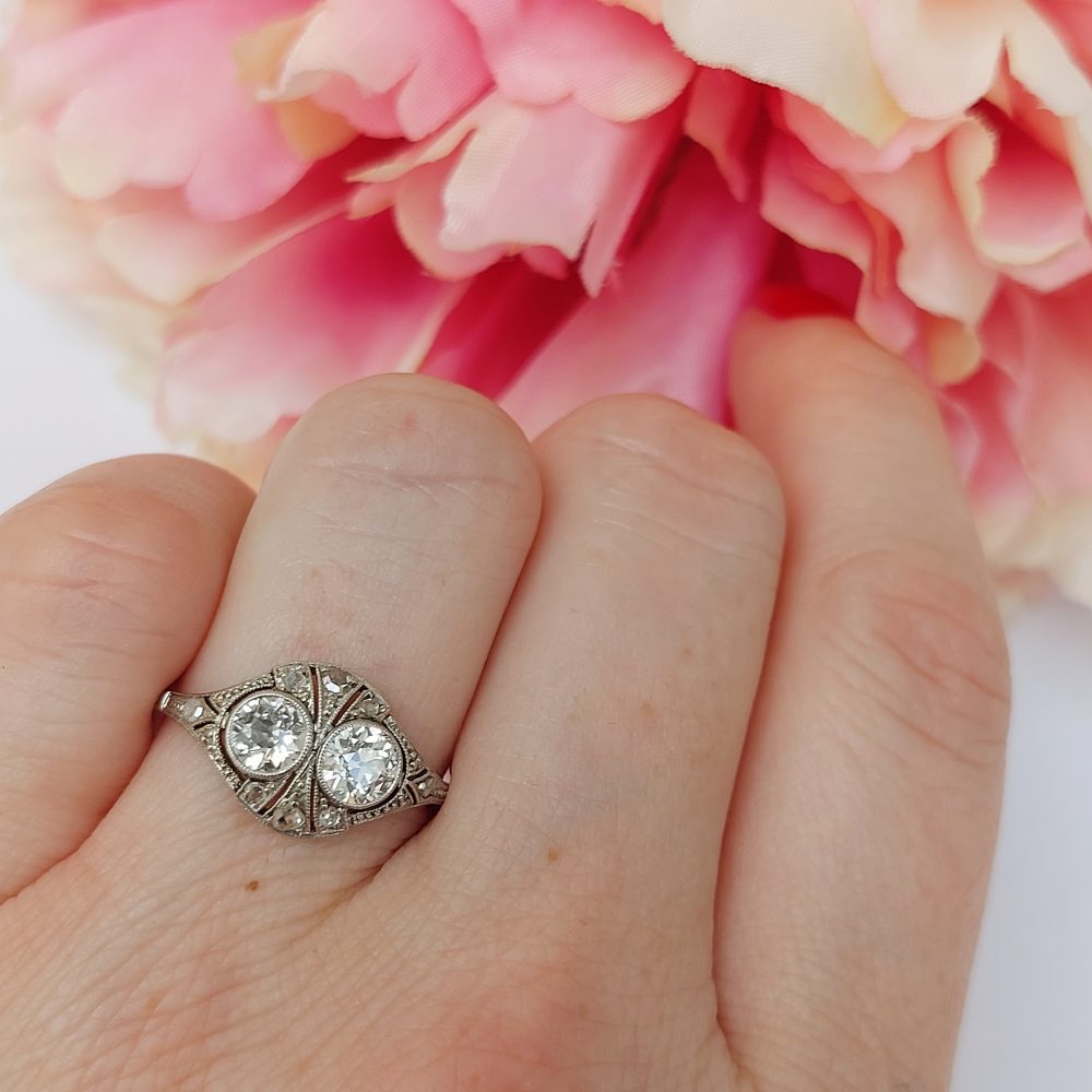 Antique Edwardian Two Stone Diamond Tablet Ring
