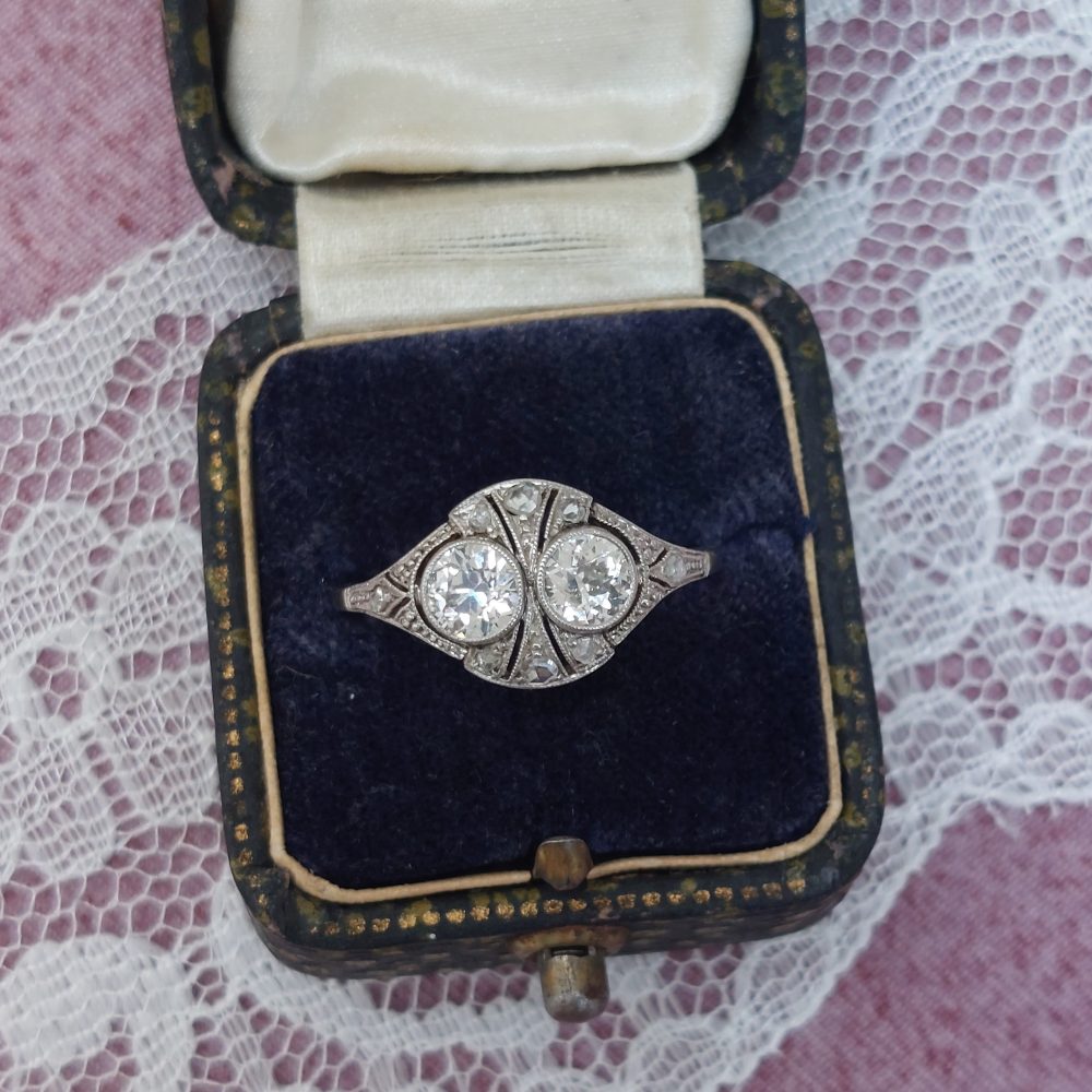 Antique Edwardian Two Stone Diamond Tablet Ring