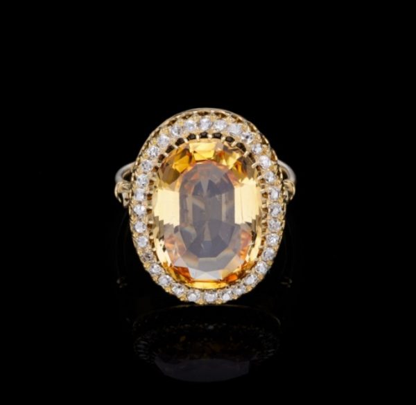 Antique Edwardian Yellow Topaz and Diamond Ring