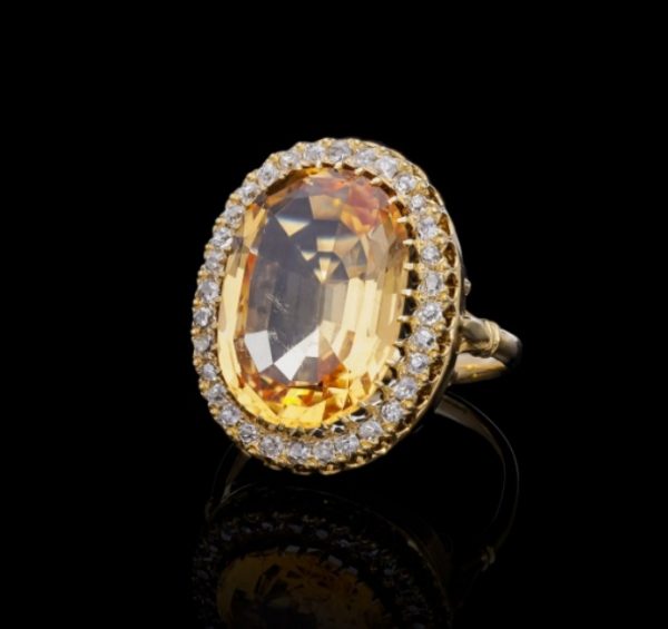 Antique Edwardian Yellow Topaz and Diamond Ring