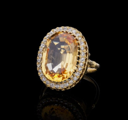Antique Edwardian Yellow Topaz and Diamond Ring