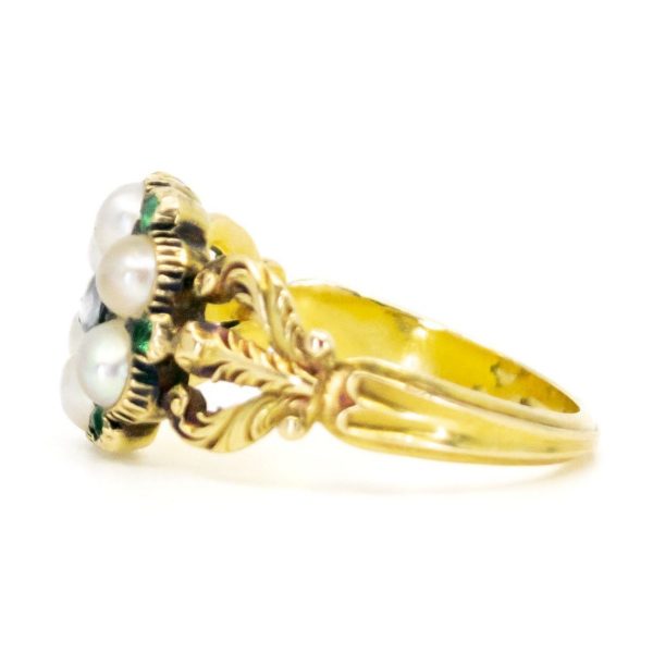 Antique Emerald, Moonstone and Pearl Gold Ring