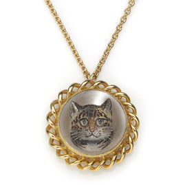 Antique Essex Crystal Cat Gold Pendant