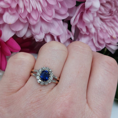 Antique French 1.07ct Sapphire and Diamond Cluster Dress Ring